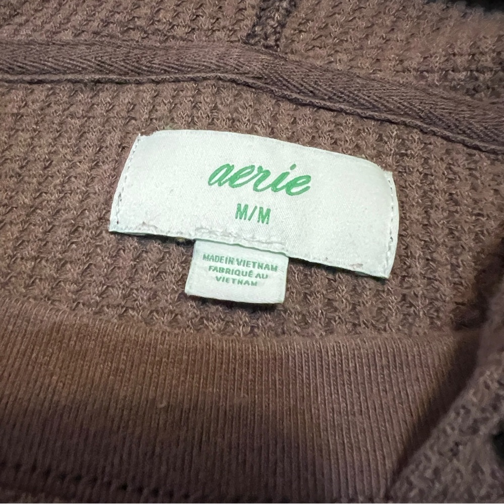 Aerie Brown Thermal Knit Hoodie Sweatshirt M - Picture 6 of 7